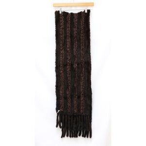Mahogany Knit Mink Pashmina Scarf Tassels Beaded Ribbon Lace Sequins Brown Fur